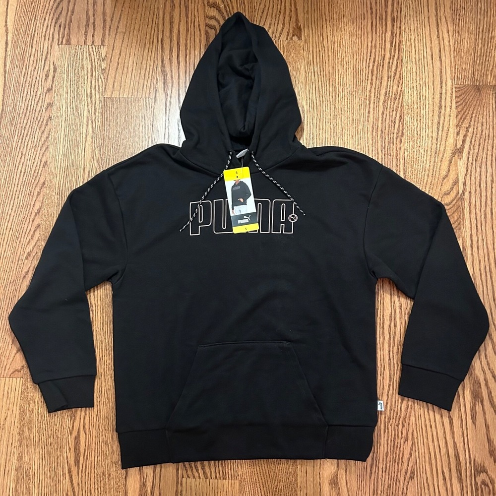 New Puma Women's Hooded  Sweatshirt Size S Pullover Black Pink Letters